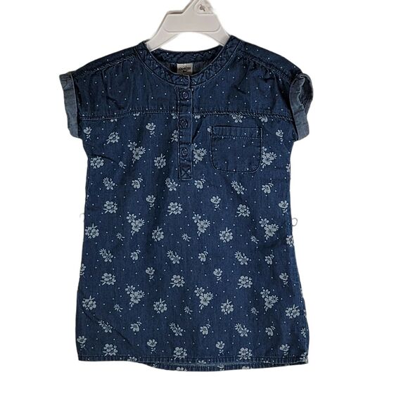 Toddler Dress 3T OshKosh B'gosh Chambray Blue Denim Western Floral Polka Dots - Picture 1 of 5